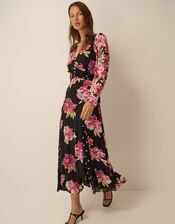 Kiri Floral Print Maxi Dress, Black (BLACK), large