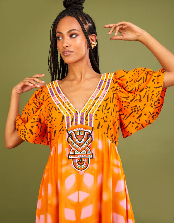 Print Kaftan Dress in LENZING™ ECOVERO™, Orange (CORAL), large