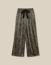 Ola Crushed Velvet Wide Leg Joggers, Green (KHAKI), large