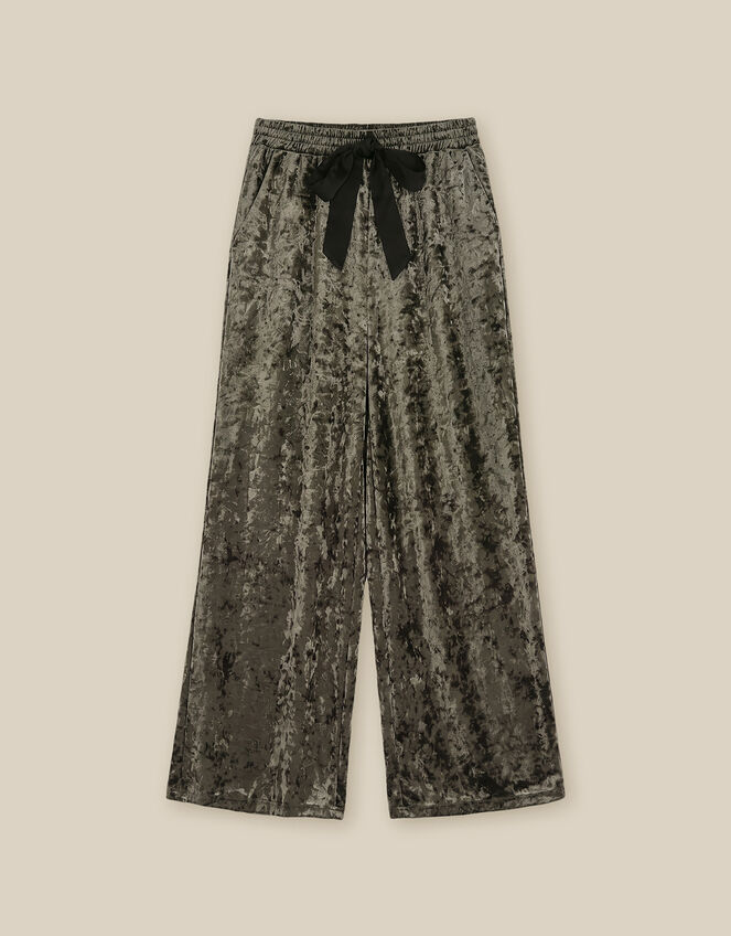 Ola Crushed Velvet Wide Leg Joggers, Green (KHAKI), large