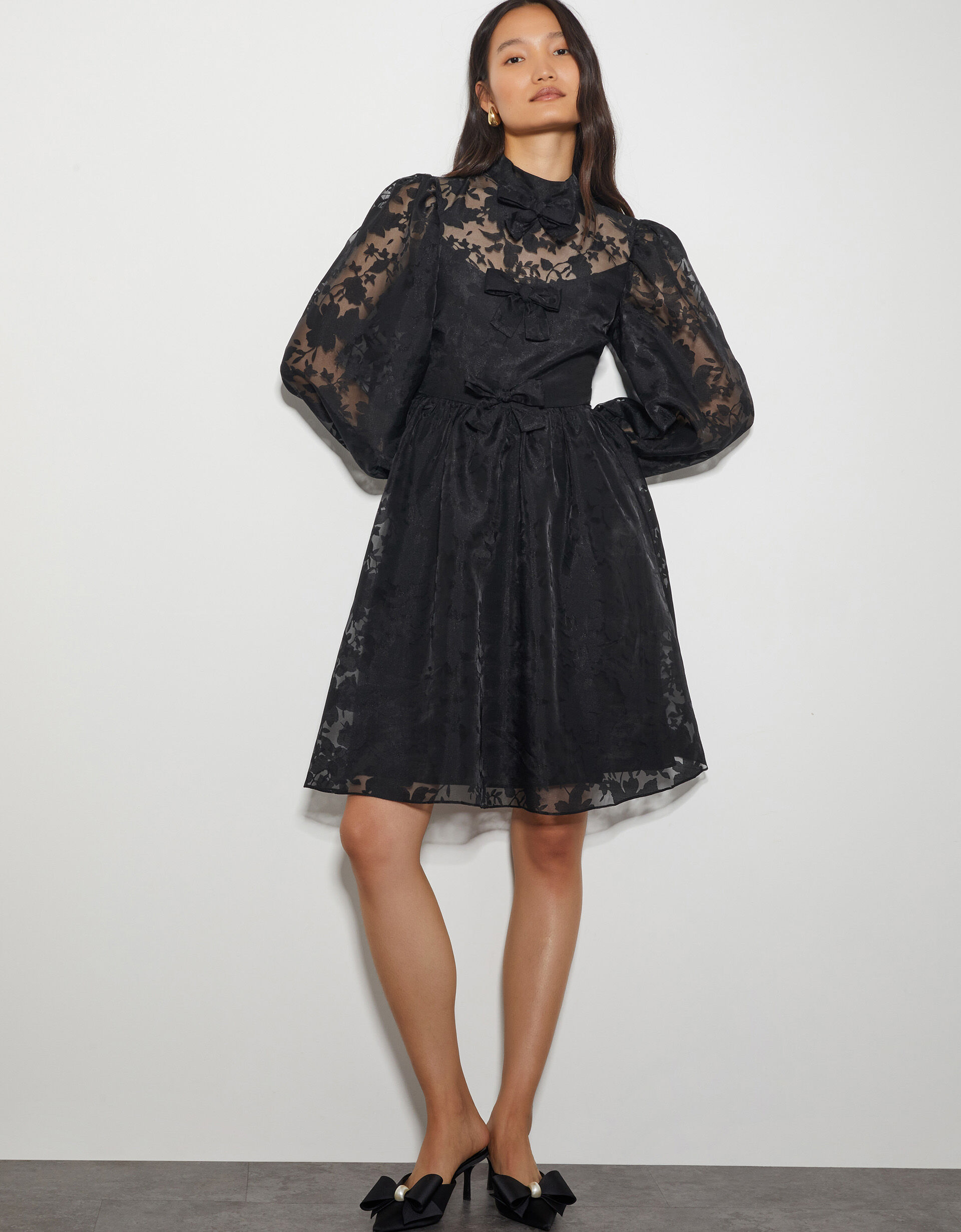 Alba Floral Organza Mini Dress Black