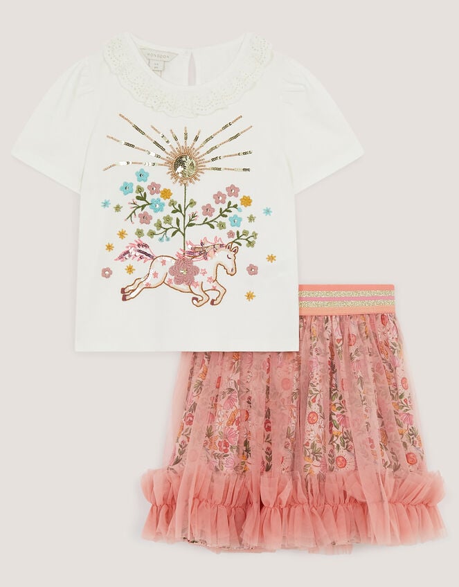 Embellished T-Shirt & Tulle Skirt Set, Pink (PINK), large