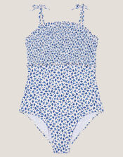 Ditsy Floral Smocked Swimsuit, Ivory (IVORY), large