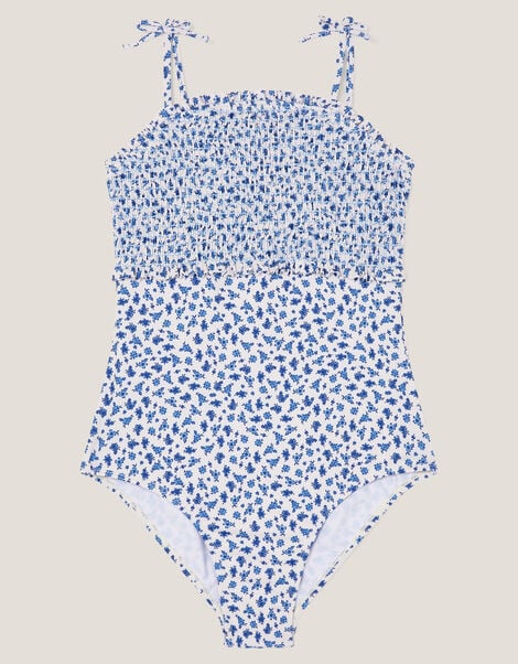 Ditsy Floral Smocked Swimsuit, Ivory (IVORY), large