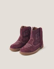 Suede Cowboy Boots, Red (BURGUNDY), large