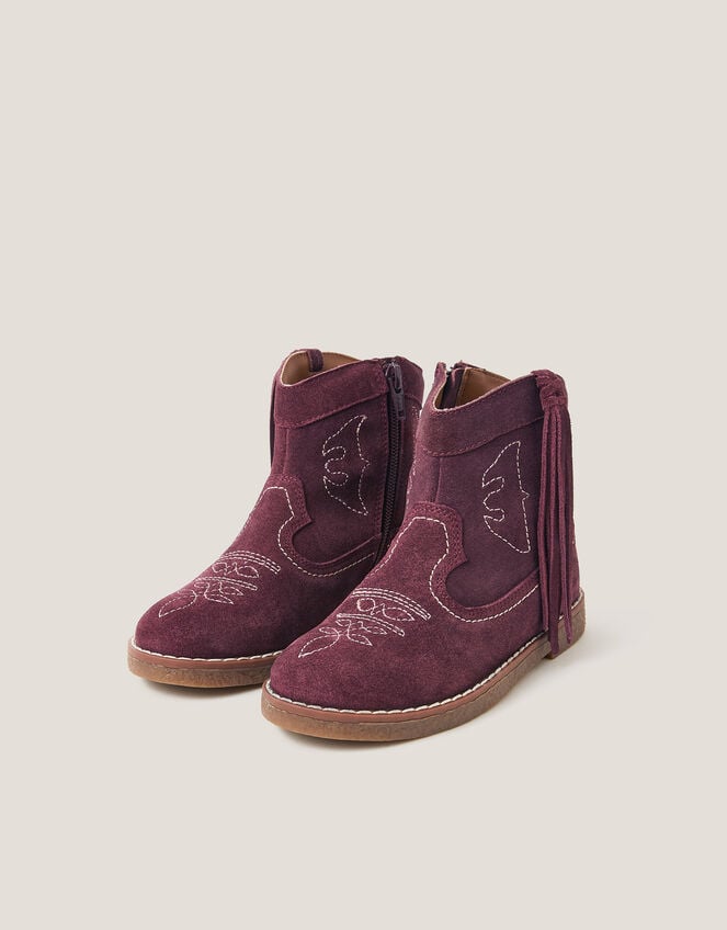 Suede Cowboy Boots, Red (BURGUNDY), large