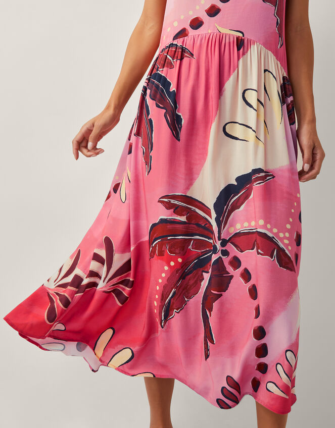 Alex Palm Print Midi Dress, Orange (RUST), large