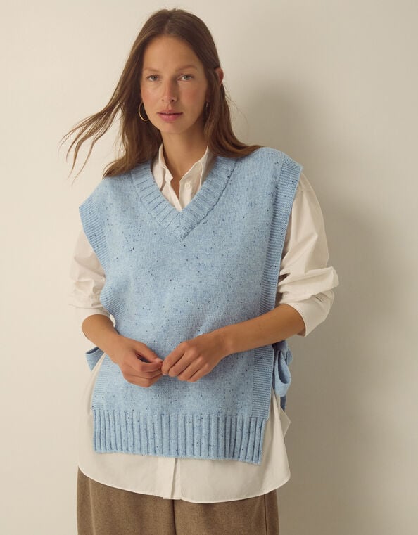 Tawn V-Neck Tie Side Knitted Vest, Blue (BLUE), large