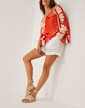 Nara Print Bardot Top, Orange (RUST), large