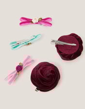 5-Pack Rose Bow Hair Clips, , large