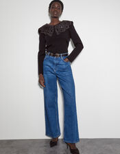 Etta Oversized Beaded Collar Jumper, Black (BLACK), large