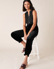 Satin Trim Sleeveless Blouse with LENZING™ ECOVERO™, Black (BLACK), large
