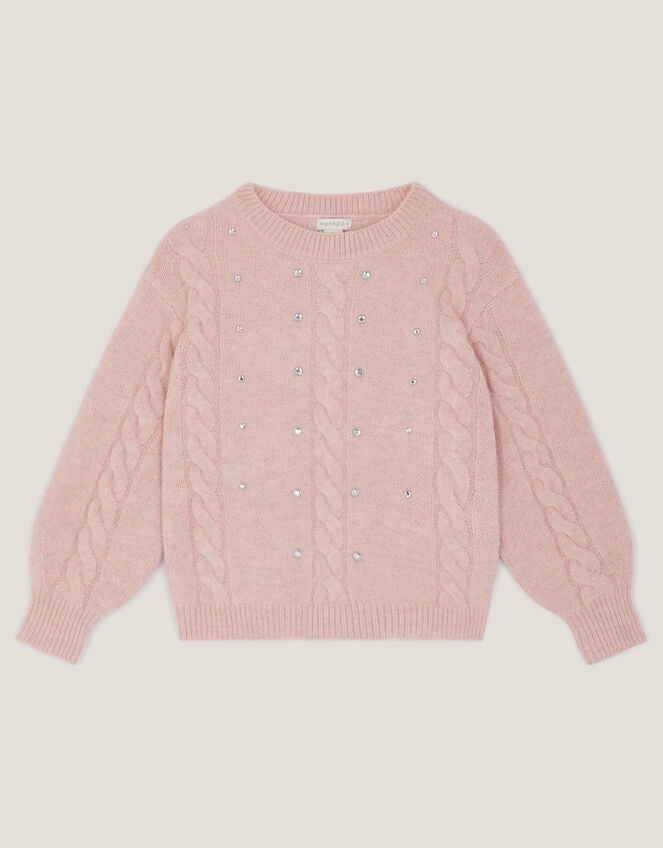 Rhinestone Cable Knit Jumper, Pink (PINK), large