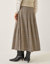 Carmen Check Pleat Midi Skirt, Natural (NATURAL), large