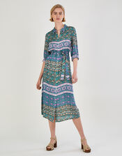 Skylar Mixed Print Shirt Dress, Teal (TEAL), large