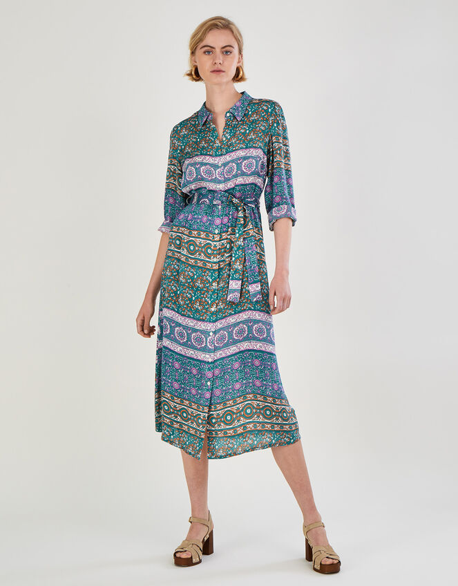 Skylar Mixed Print Shirt Dress, Teal (TEAL), large