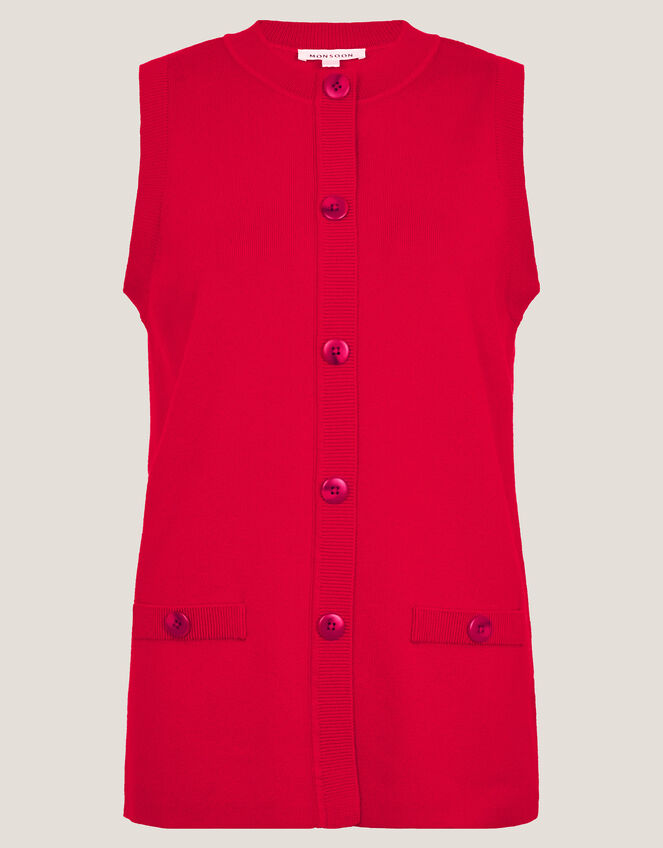 Shaw Button Knitted Vest, Red (RED), large
