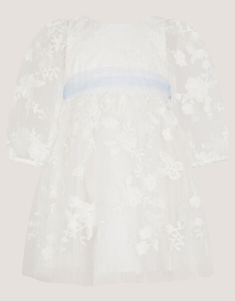 Baby Beatrice Floral Embroidered Tulle Dress, Ivory (IVORY), large