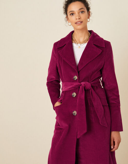 Connie Cord Trench Coat Red Women S, Red Ladies Long Trench Coat