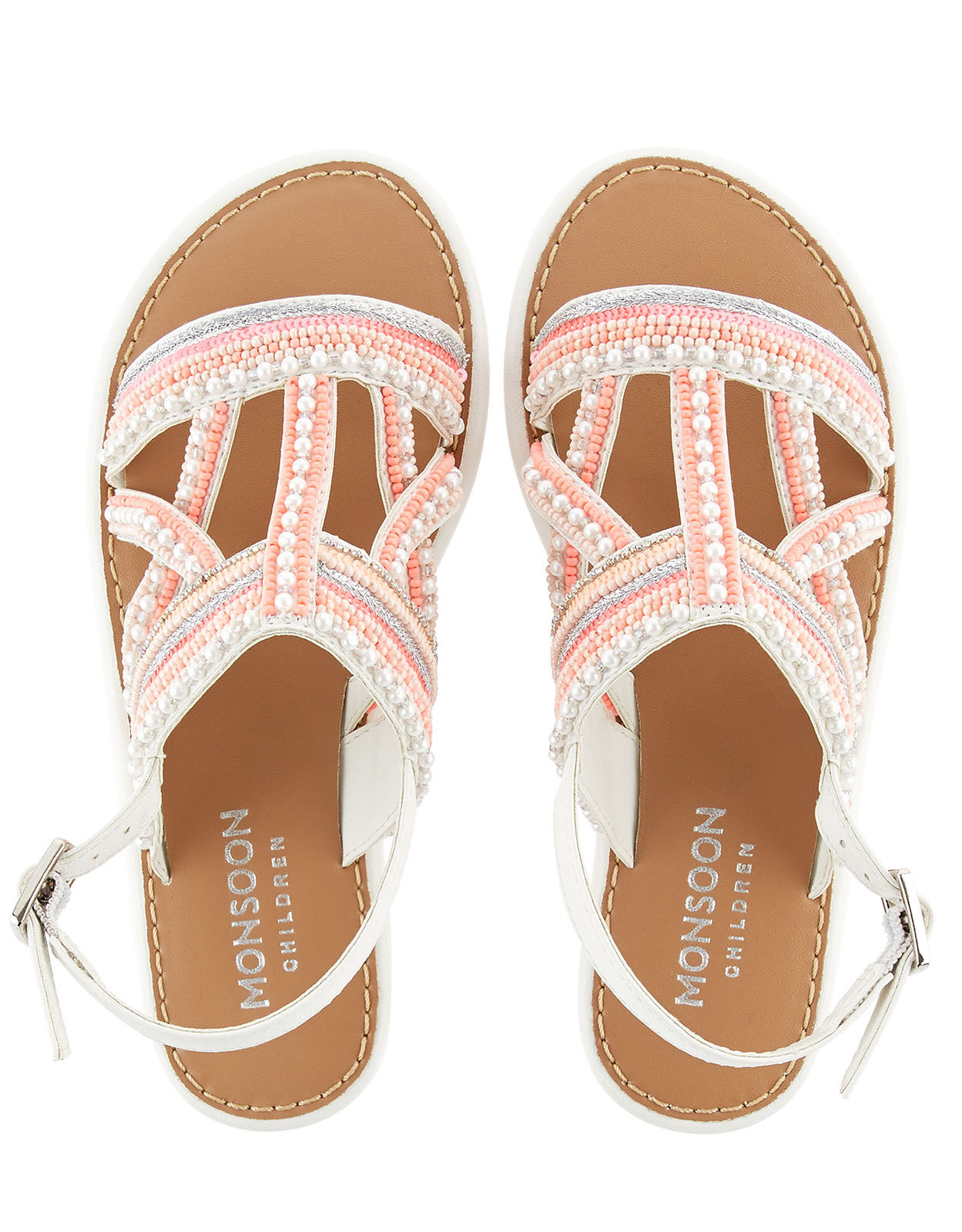 Cross Strap Beaded Sandals Pink