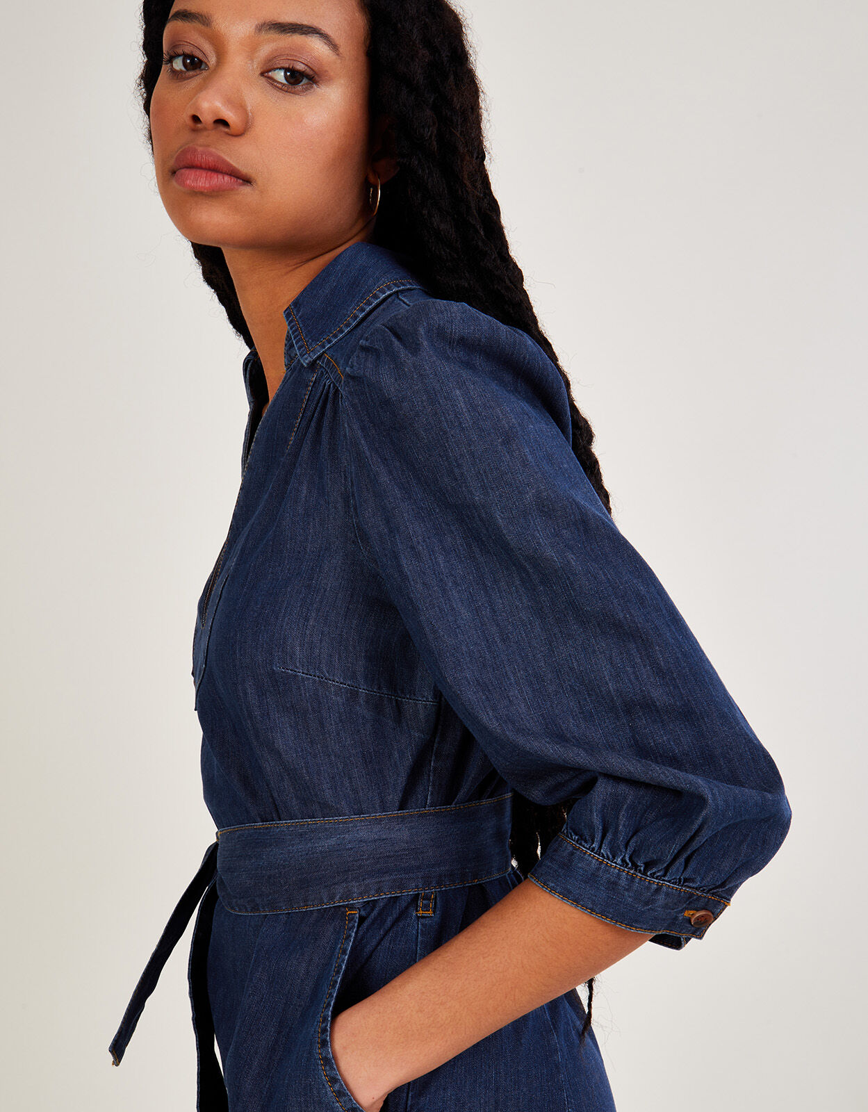 V neck denim best sale dress