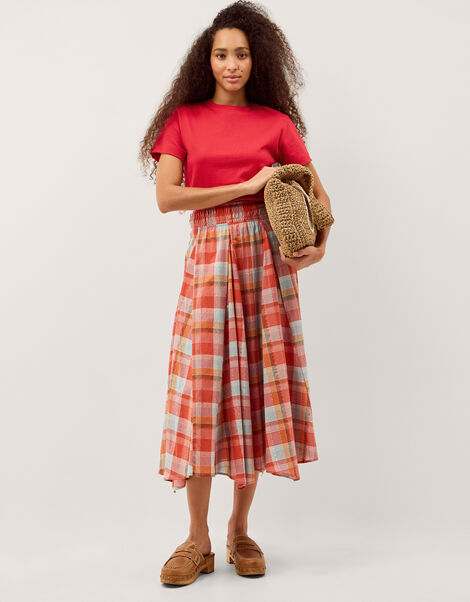 Cecily Check Midi Skirt, Orange (ORANGE), large