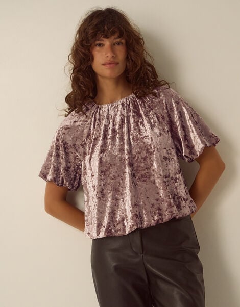 Breeda Bubble Hem Crushed Velvet Top, Mink (MINK), large