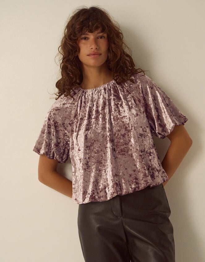 Breeda Bubble Hem Crushed Velvet Top, Mink (MINK), large