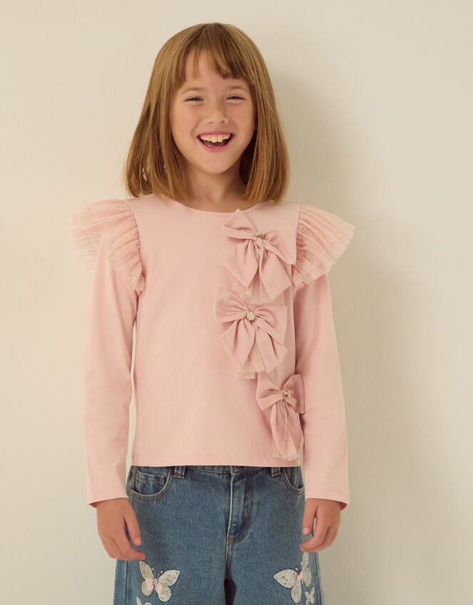 3D Bow Long Sleeve Top, Pink (PINK), large