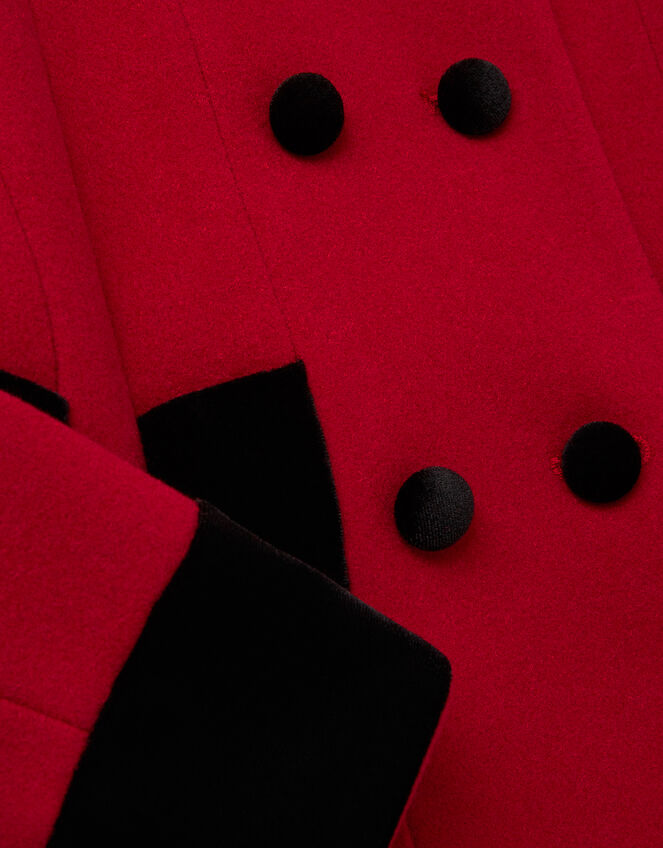 Contrast Double-Breasted Velvet Coat, Red (RED), large