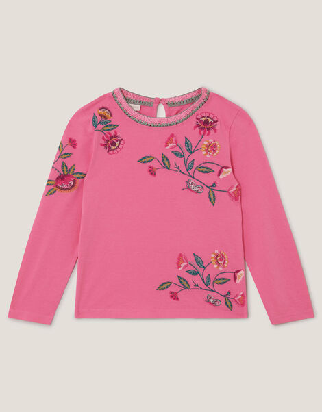 Floral Embroidered Long Sleeve Top, Pink (PINK), large
