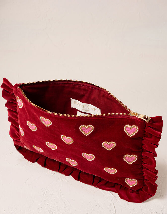 Elizabeth Scarlett Large Frilly Hearts Velvet Pouch, , large