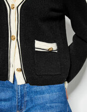 Pia Contrast Trim Cardigan, Black (BLACK), large