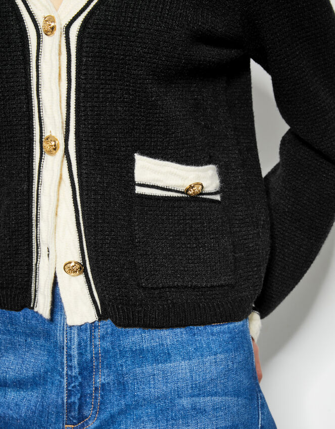 Pia Contrast Trim Cardigan, Black (BLACK), large