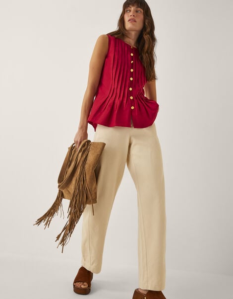 Monica Sleeveless Pleated Top, Red (RED), large