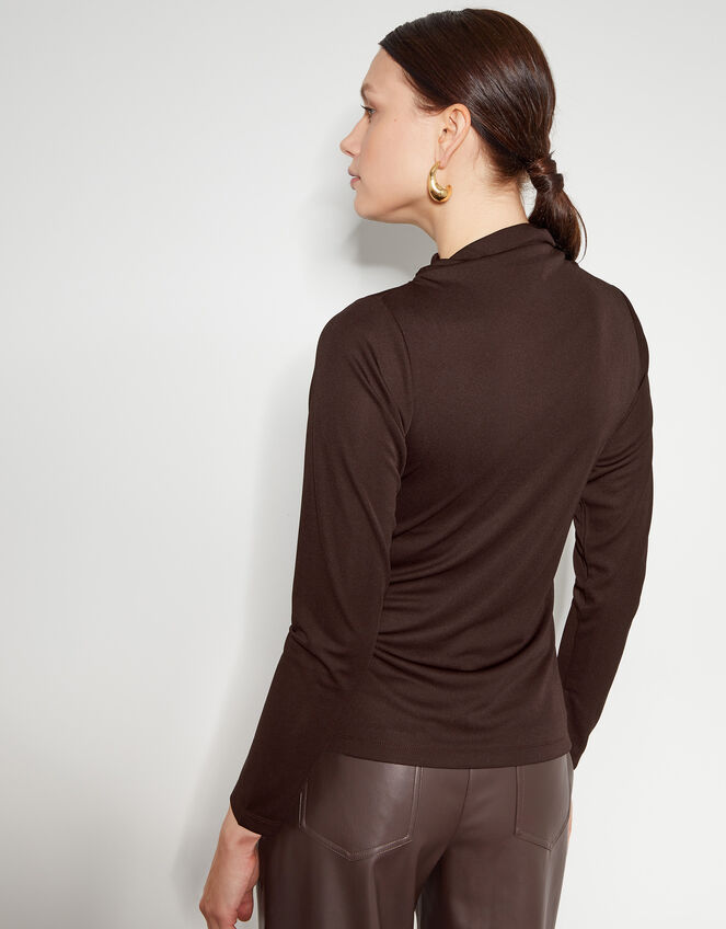 Dayna Long Sleeve Drape Jersey Top, Brown (CHOCOLATE), large