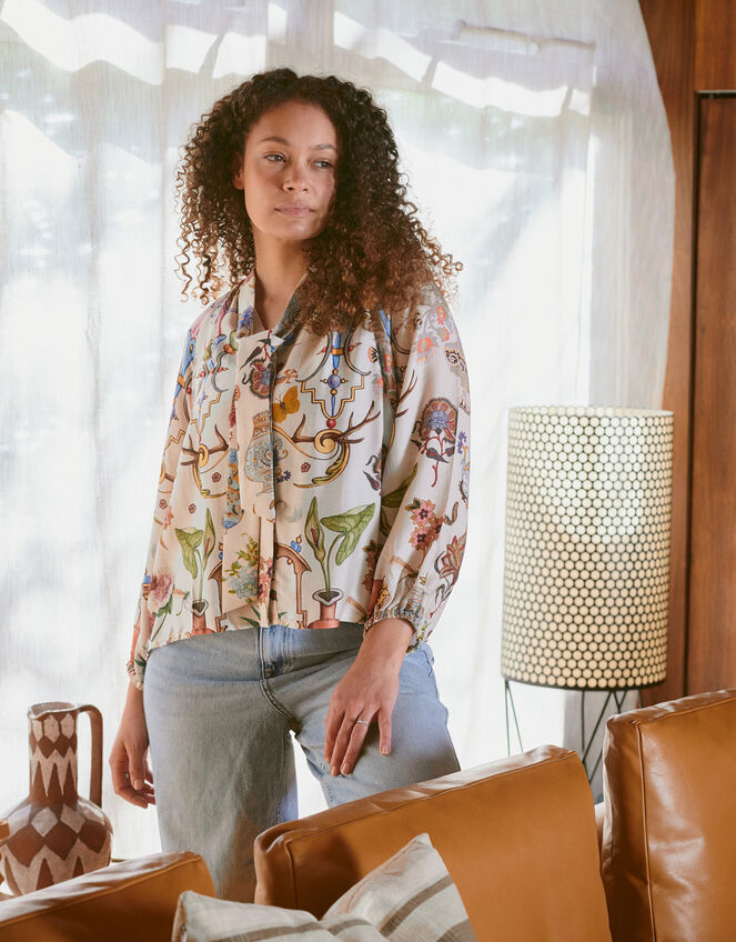One Hundred Stars Cornucopia Pussybow Blouse, Ivory (IVORY), large