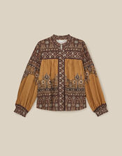 Branwen Floral Print Jersey Blouse, Yellow (OCHRE), large