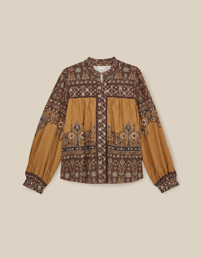 Branwen Floral Print Jersey Blouse, Yellow (OCHRE), large