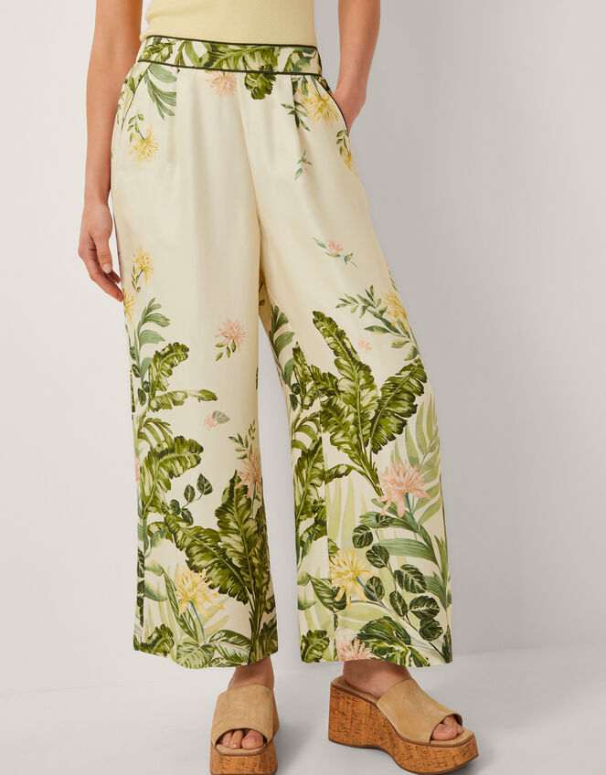 Fleur Floral Wide Leg Pants, Cream (CREAM), large