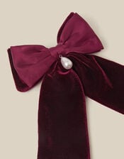Pearl Charm Velvet Bow Hair Clip, , large