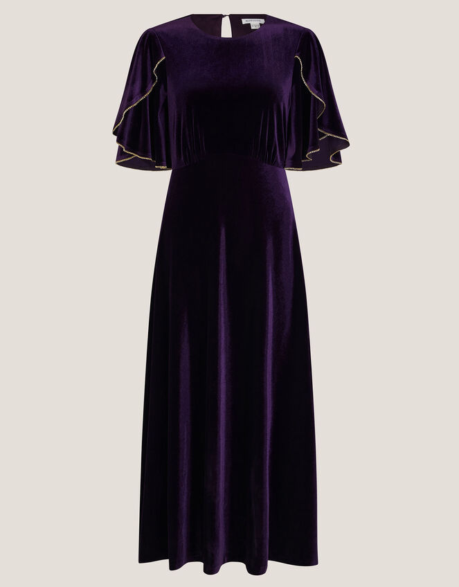 Cecelia Velvet Cape Midi Dress, Purple (PURPLE), large
