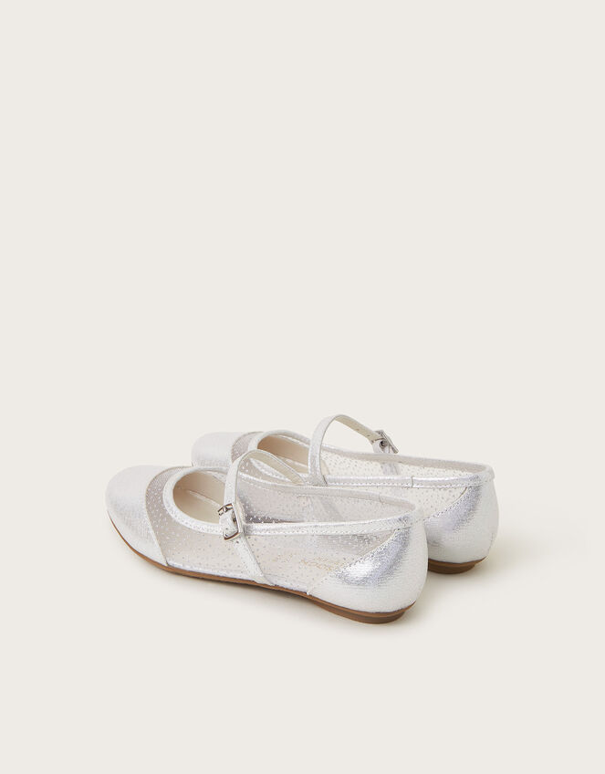 Metallic Mesh Strap Ballet Flats, Silver (SILVER), large