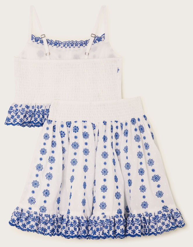 Floral Broderie Cami Top and Skirt Set, White (WHITE), large