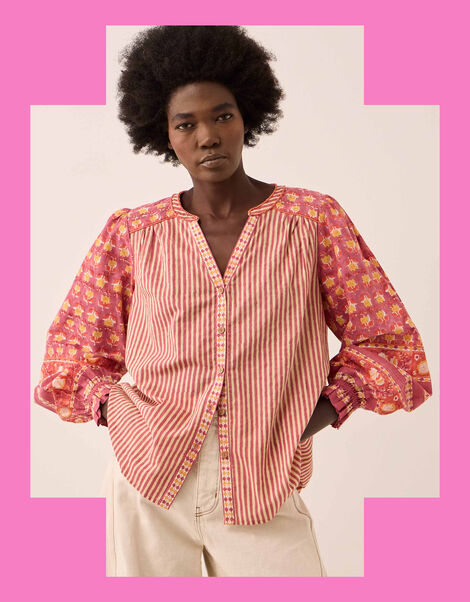 Easy Devyn Printed Cotton Shirt, Pink (PINK), large