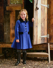 Velvet Trim Skirted Military Coat, Blue (BLUE), large
