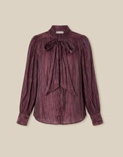 Mira Metallic Pussybow Blouse, Pink (DARK PINK), large