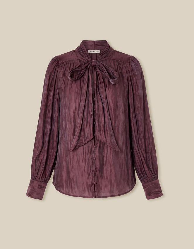 Mira Metallic Pussybow Blouse, Pink (DARK PINK), large