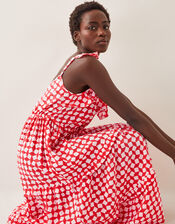 Geena Geometric Woodblock Midi Dress, Orange (CORAL), large