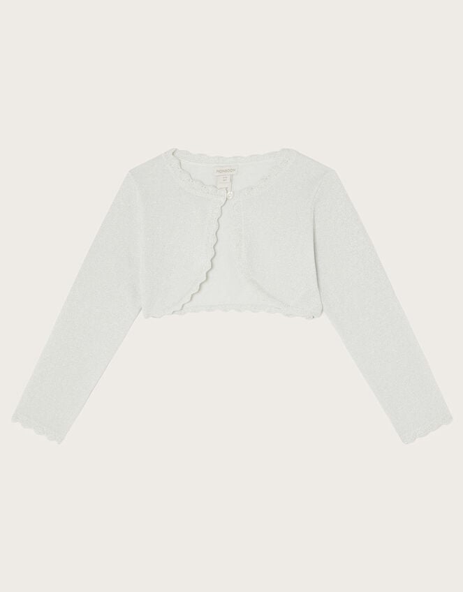 Maeve Sparkle Scallop Cardigan, Silver (SILVER), large